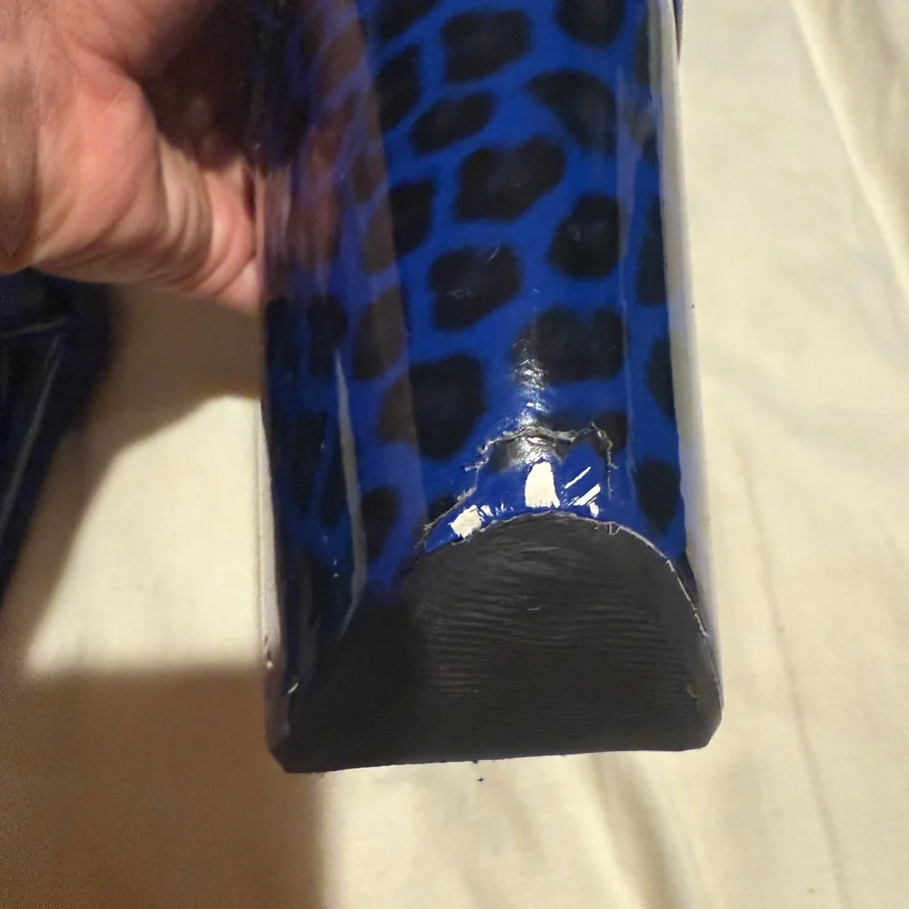Cobalt blue leopard over the knee pole boots, size 6 - Picture 9 of 12
